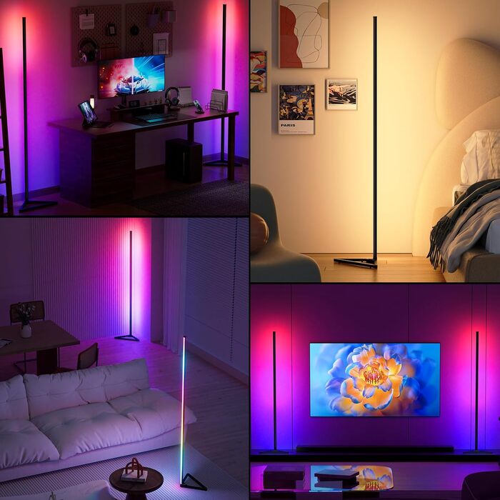 MIWATT LED торшер 143 см для вітальні, RGB, диміруємий, з пультом і додатком, 16 млн кольорів, музичний режим, таймер, чорний