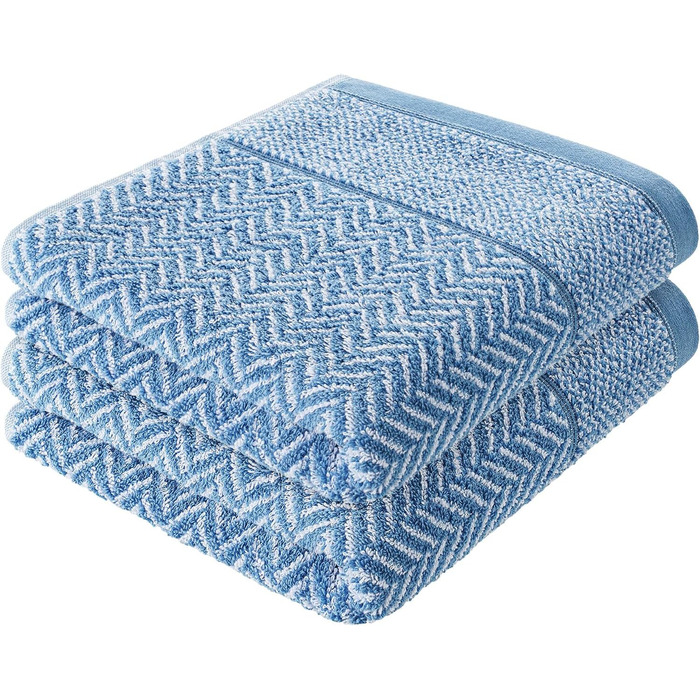 Набір рушників herzbach home 100% бавовна, синьо-білі, 2 шт 70x140 см, махрові для душу, з візерунком