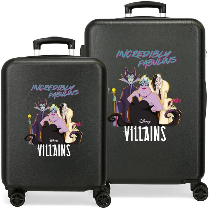 Дорожній набір валіз Disney Villains, чорний, ABS, 55/65 см, 56 л, кодовий замок, 4 подвійні колеса, ручна поклажа