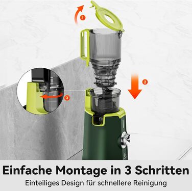 LINKChef Швидковичавник Slow Juicer: холодний віджим, для овочів та фруктів, легко миється, BPA Free, 200W (зелений)