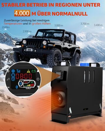 Автономний дизельний обігрівач повітря 12V 5-8кВт з LCD-дисплеєм та пультом керування, комплект з глушником для кемпера, вантажівки, човна та автобуса (8кВт, чорний)