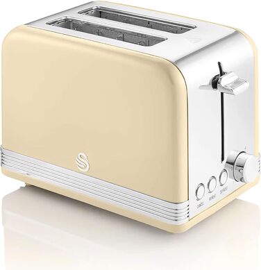 Набір Swan Retro: чайник 1,8L та тостер з 2-ма слотами, Vintage дизайн, кремовий колір