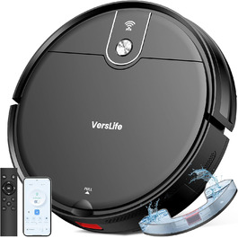 Робот-пилосос VersLife L6 з функцією миття, 4000Pa, керування через додаток, Alexa, до 120 хвилин роботи, ультратонкий дизайн, для видалення шерсті тварин, килимів та твердих підлог, чорний