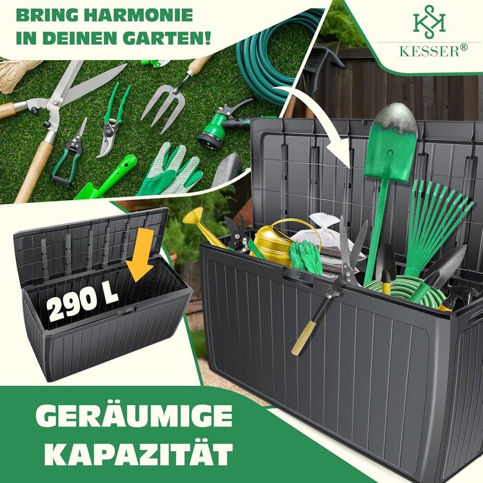 Ящик для подушок KESSER® 290л з колесами, антрацит - садовий контейнер для зберігання, витримує 100 кг