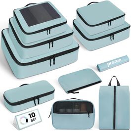 Набір органайзерів для одягу в дорогу Packing Cubes для валізи, 10 шт, блакитно-зелений