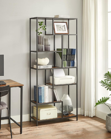 Стелаж Songmics у стилі лофт, 80 x 30 x 180 см, чорний/рустикальний дуб