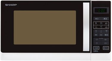 Мікрохвильова піч Sharp R742WW 2-в-1 з грилем, 25 л, 900 Вт, LED-дисплей, 8 програм, захист від дітей, біла