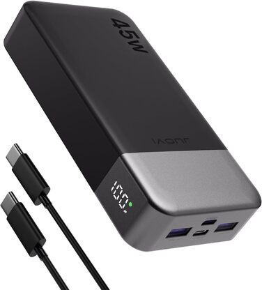 Портативний Power Bank JUOVI J2621, 20000mAh, 45W, сумісний з Switch, MacBook, iPhone, Samsung, Steam Deck та іншими пристроями (чорний)