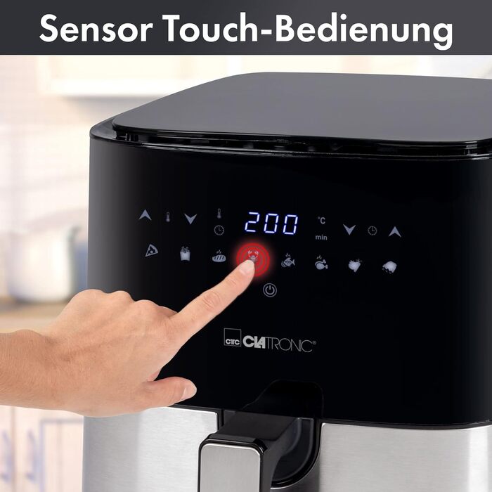 Аерофритюрниця Clatronic XXL 5 л, цифровий сенсор, 8 програм, нержавіюча сталь, 360° циркуляція повітря, фритюрниця без олії