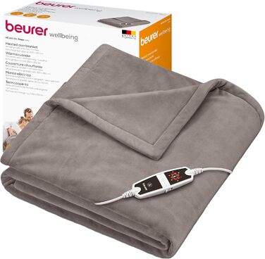 Електрична ковдра Beurer HD 150 XXL з автоматичним вимкненням, 200x150 см, 6 температурних режимів, машинне прання, флісова, колір тауп
