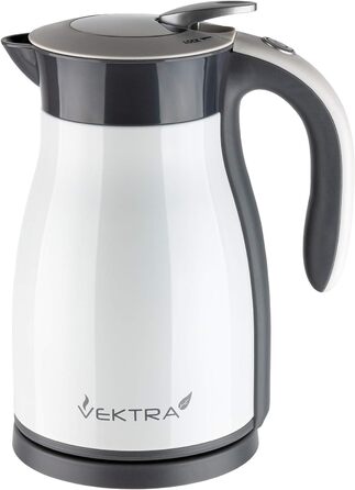 Електрочайник Vektra VEK-1701W 1,7 л, вакуумна ізоляція, нержавіюча сталь, подвійні стінки, термос 2-в-1, підтримка тепла, без BPA, бездротовий, білий