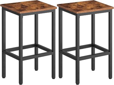 Барні стільці HOOBRO, 2 шт., кухонні стільці з міцним металевим каркасом, висота сидіння 65 см, з підніжкою, зручні та стійкі, для вітальні, їдальні, кухні, вінтаж, темно-коричневі