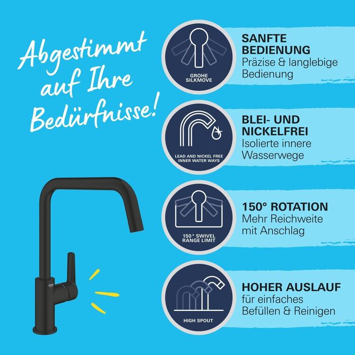 Змішувач кухонний GROHE Start 304702430 чорний, поворотний на 150°, з економією води