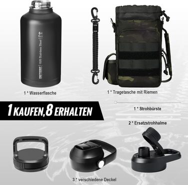 Термос-фляга OneTigris 1.9л (64oz) з чохлом, для спорту, туризму, кемпінгу (камуфляж чорний)