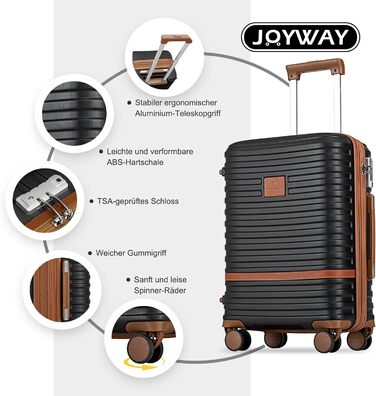 Набір валіз Joyway з ABS пластику, розширюваний, з TSA-замком, 4 колесами, 3 предмети: валіза, дорожня сумка та косметичка, чорний/коричневий, ручна поклажа