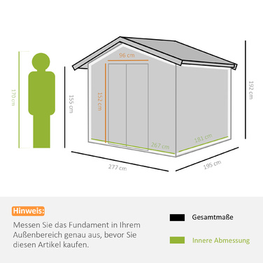 Outsunny Garden Shed Металевий садовий сарай з фундаментом світло-зелений 277 x 195 x 192 см
