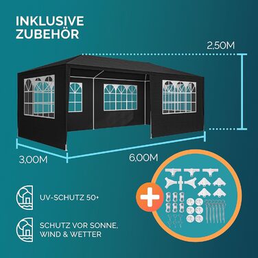 Павільйон CASARIA 3x6 м, водовідштовхувальний, 18 м², UV-захист, 6 стінок, антрацит, для саду, вечірок, з вікнами