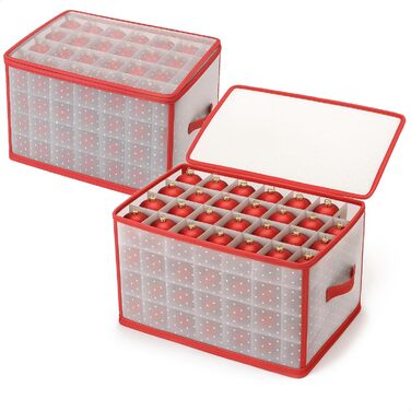 Коробка для зберігання 32 ялинкових прикрас Com-Four® - Сортувальник для ялинкових кульок та новорічного декору - Прозора/Червона