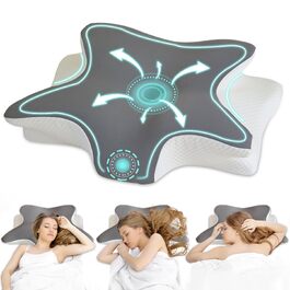 Ортопедична подушка для шиї з піни Memory Foam – підтримка шийного відділу хребта, ергономічна подушка-метелик для сну на боку та спині. При болях у шиї, регульована висота, знімний чохол.