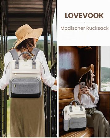 Жіночий шкіряний рюкзак-сумка LOVEVOOK, елегантний маленький рюкзак для ноутбука 13 дюймів, бежево-сіро-чорний