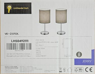 Набір із 2 настільних LED ламп E14 з тканинним абажуром, сірих, для спальні, вітальні, робочого столу, з LED 3W