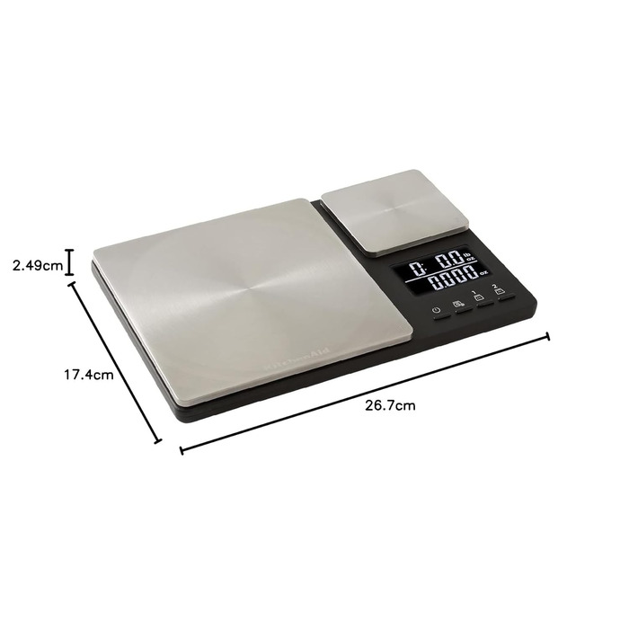 Кухонні ваги KitchenAid цифрові з двома платформами, до 5000г/500г, чорні, з таймером