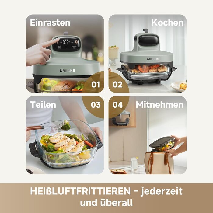 Фритюрниця Dreame Tasti AirFryer 5-в-1 з скляною чашею, 2.5L + 4.5L, 3D-конвекція, сенсорний дисплей, для дому та подорожей