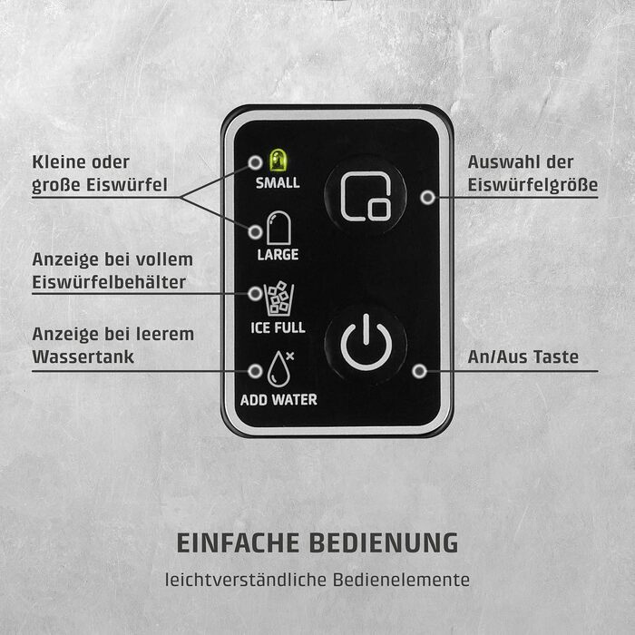 Льодогенератор Caso IceChef Compact: швидке виробництво льоду (12 кг/24 год), самоочищення, 1л резервуар, з лопаткою