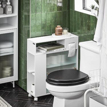 Вузький стелаж на колесах SoBuy BZR117-W, 20 см, білий, для кухні та ванної, для зберігання туалетного паперу, органайзер, нішевий шафа, розміри 20x71x60 см