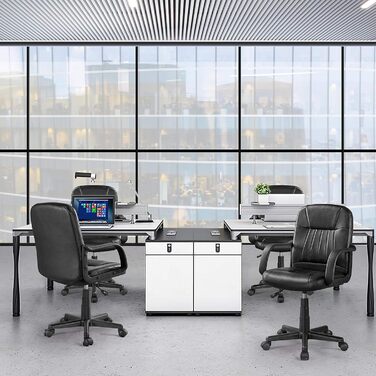 Офісне крісло Yaheetech, ергономічний комп'ютерний стілець з підлокітниками, обертовий, на колесах, регульований, чорна екошкіра
