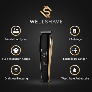 Wellshave 5 в 1 Тример для бороди та тіла чоловічий, багатофункціональний, з регулюванням довжини