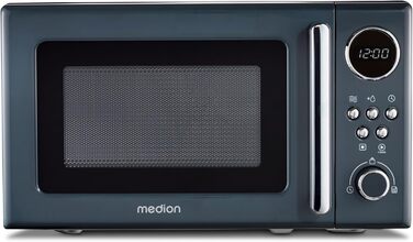 Мікрохвильова піч MEDION Retro 20 л, 800 Вт, 5 режимів, 8 авто програм, цифровий дисплей, розморожування, компактна, сіра