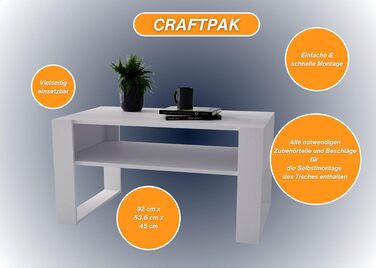 Стіл для вітальні CraftPAK з якісного деревостружкового матеріалу, сучасний журнальний стіл з додатковою полицею, для дивану, колір бардоліно-білий