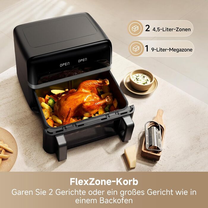 Аерофритюрниця Mova AeroChef FD20 Pro з двома зонами приготування, 9 л, 2700 Вт, SyncFinish, діапазон температур 40-230 °C