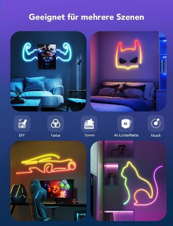 Гнучка неонова LED-стрічка Govee Neon Rope Light 2 RGBIC, 5м, біла, для DIY дизайну та інтер'єру