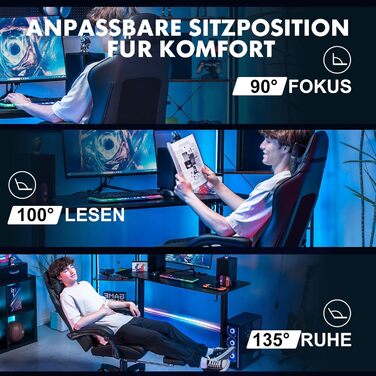 Ігровий крісло GTPLAYER з підставкою для ніг, регульованою висотою, з підтримкою попереку, чорний