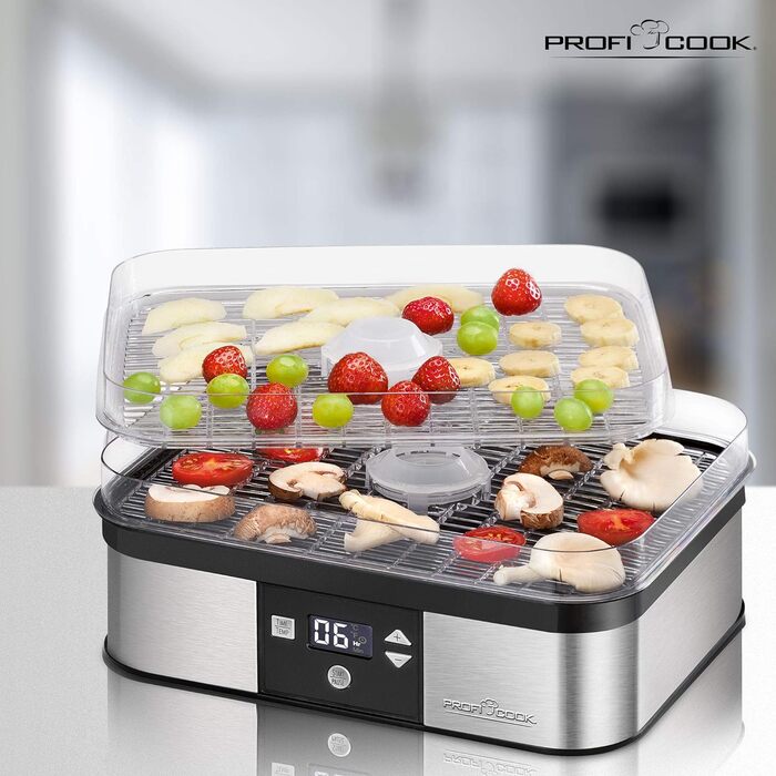Сушарка для овочів і фруктів ProfiCook PC-DR 1218, нерж. сталь, 650 Вт, 6 рівнів, таймер, LED, BPA-free