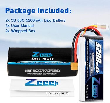 Акумулятор Zeee 3S LiPo 5200mAh 11.1V 80C з роз'ємом XT60 для RC моделей (набір 2 шт.)