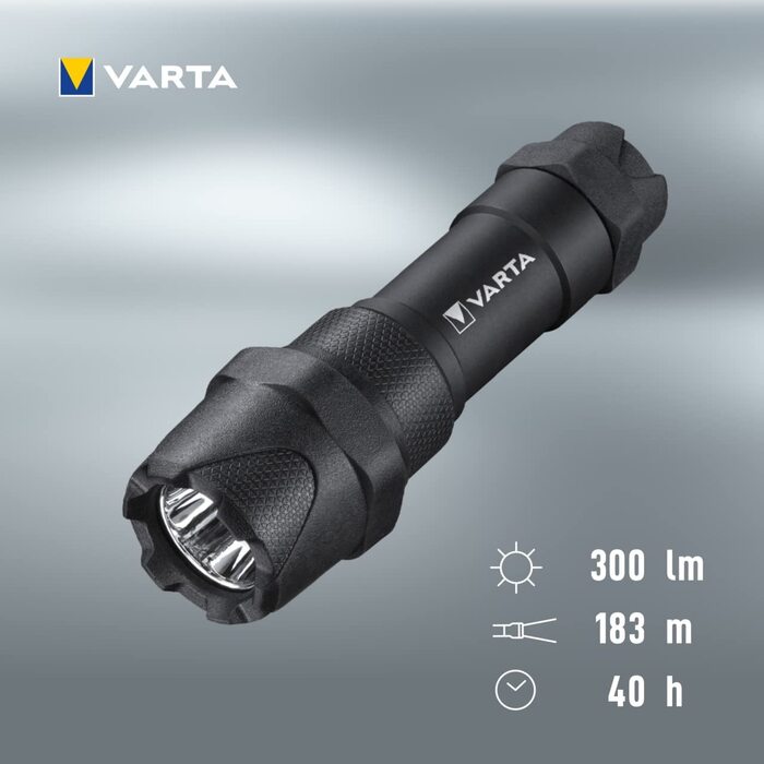 Ліхтарик VARTA Indestructible F10 Pro LED 6 Вт з 3 батарейками AAA, водо- та пилозахищений, ударостійкий, робочий ліхтар з двома режимами освітлення