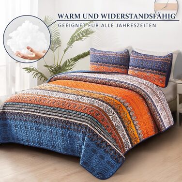 Постільна покривало WONGS BEDDING в стилі Бохо 220x240 см, 3-предметний комплект з 2 наволочками 50x70 см, стібана ковдра з мікрофібри для двоспального ліжка та дивана