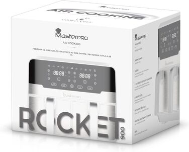 Подвійна аерофритюрниця MasterPRO Rocket Duo 900, 9л, 2100Вт, LED-дисплей, антипригарне покриття, біла