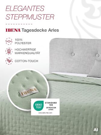 Постільна покривало Ibena Arles стібаний 140x210 см, колір шавлія (зелений) для односпального ліжка