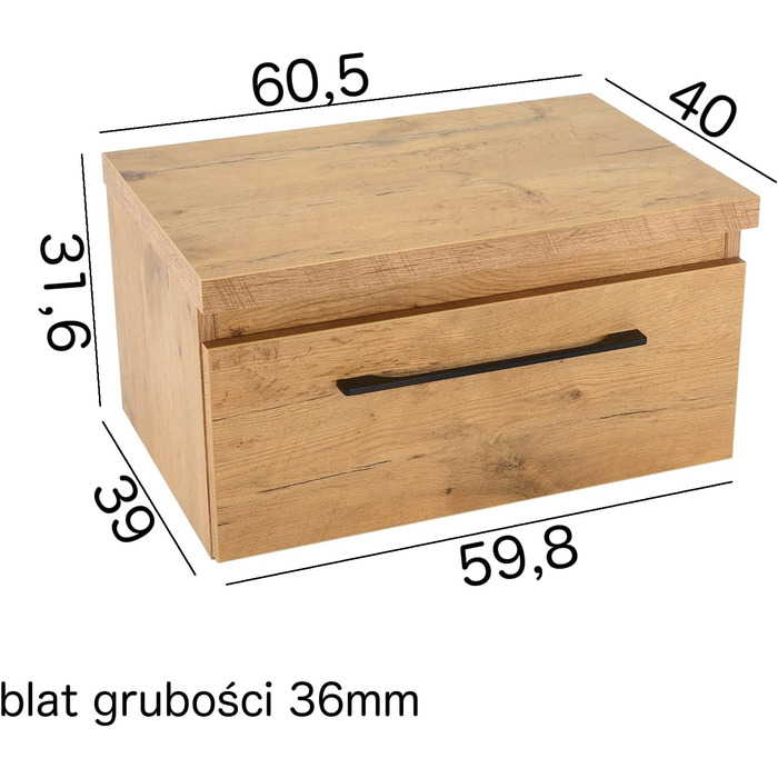 Тумба під умивальник paplinskimoebel для ванної, комплект: умивальник + тумба 60x39x32 см, дерево, дубовий декор