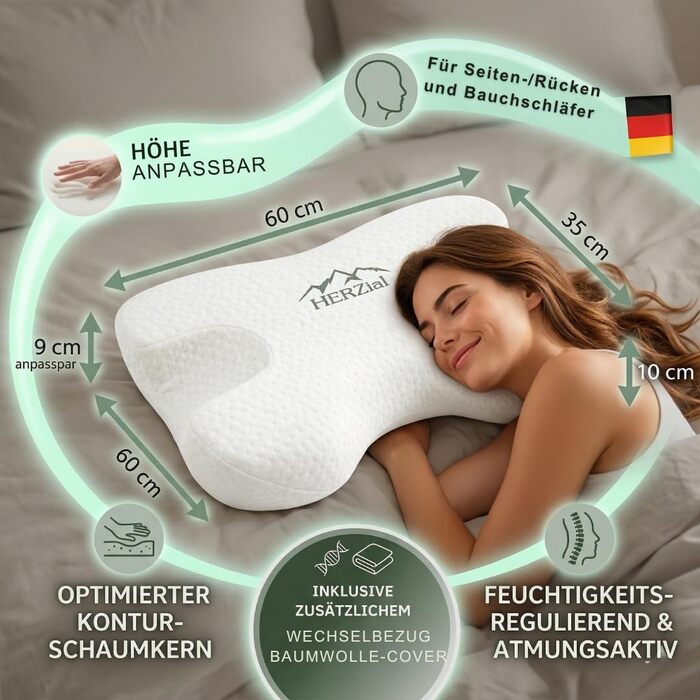 Ортопедична подушка для шиї Contour Sleep з ефектом пам'яті (Memory Foam) — ергономічна підтримка шийного відділу хребта для сну на боці та спині, Oeko-TEX