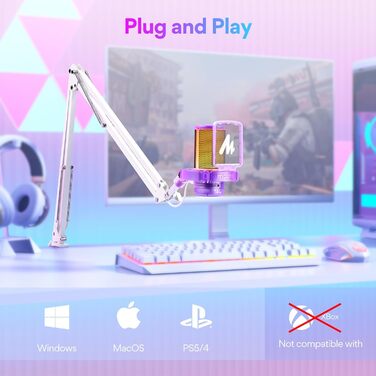 MAONO USB ігровий мікрофон з шумозаглушенням, RGB конденсаторний мікрофон для стрімінгу, подкастів, Twitch, YouTube, Discord, ПК, Mac, PS4, PS5, модель DGM20S, фіолетовий