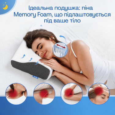 Ортопедична подушка Derila Queen Size з піни Memory Foam для бокового, спинного та переднього сну