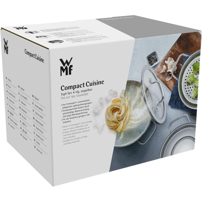 Набір каструль WMF Compact Cuisine 4 предмети для індукції з кришками, нержавіюча сталь Cromargan, з внутрішньою шкалою