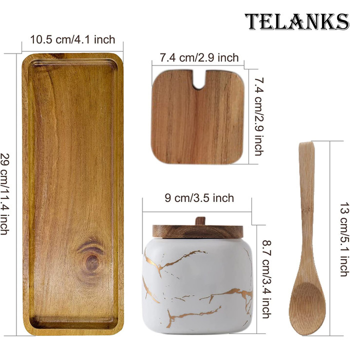 Набір керамічних банок TELANKS для спецій і цукру з кришками та ложками, білий, для кухні та дому