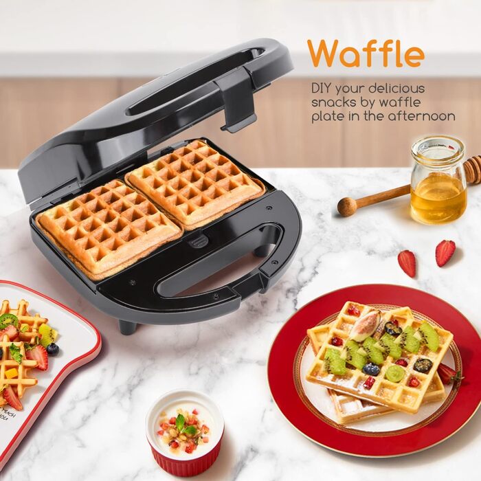 Сендвіч-мейкер 3-в-1: тостер, контактний гриль, вафельниця, знімні антипригарні пластини, 750 Вт, трикутний, для кухні