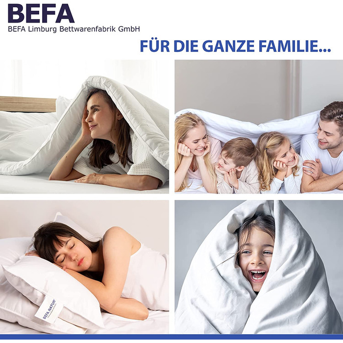 Зимова пухова ковдра BEFA NATUR 155x220 см, 60% пух, 40% перо, гіпоалергенна, сертифікат OEKO-TEX 100, Made in Germany